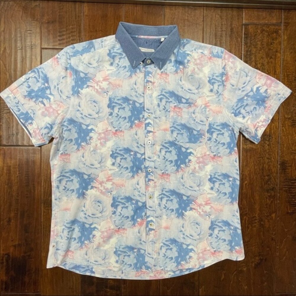 Mens pink and blue short sleeve button down by 7Diamonds size large.